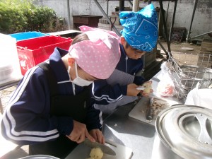 野外炊事　食材切り